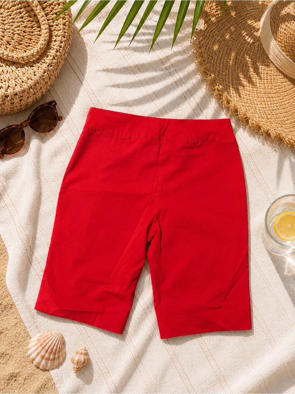 Red High-Waist Zac & Rachel Biker Shorts Size 12 - Picture 2 of 2